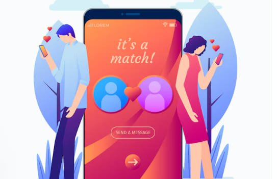 Mobile dating illustration representing phone browsing
